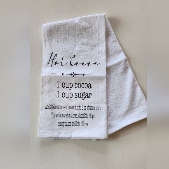 Hot Cocoa Recipe Tea Towel White Kitchen Towel NEW - Picture 1 of 5